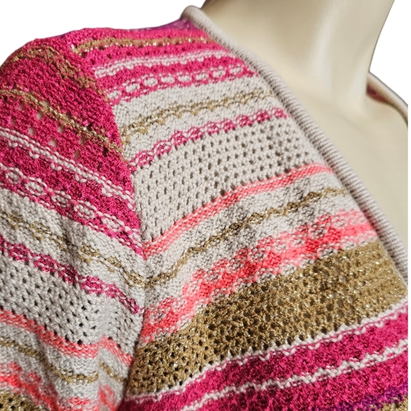 Charter Club metallic crochet open faced cardigan. PM - Picture 3 of 6